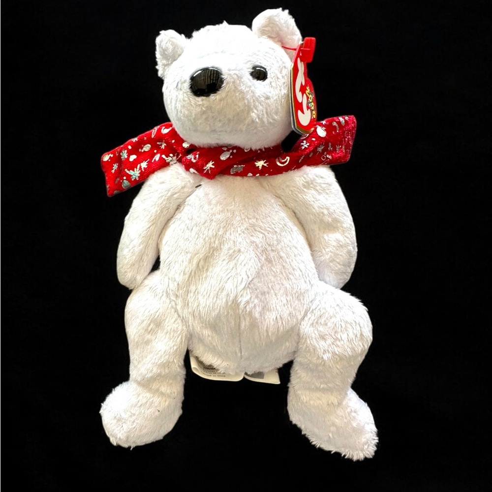 Ty Plush White Bear 2000 Holiday teddy with Festive Red Scarf